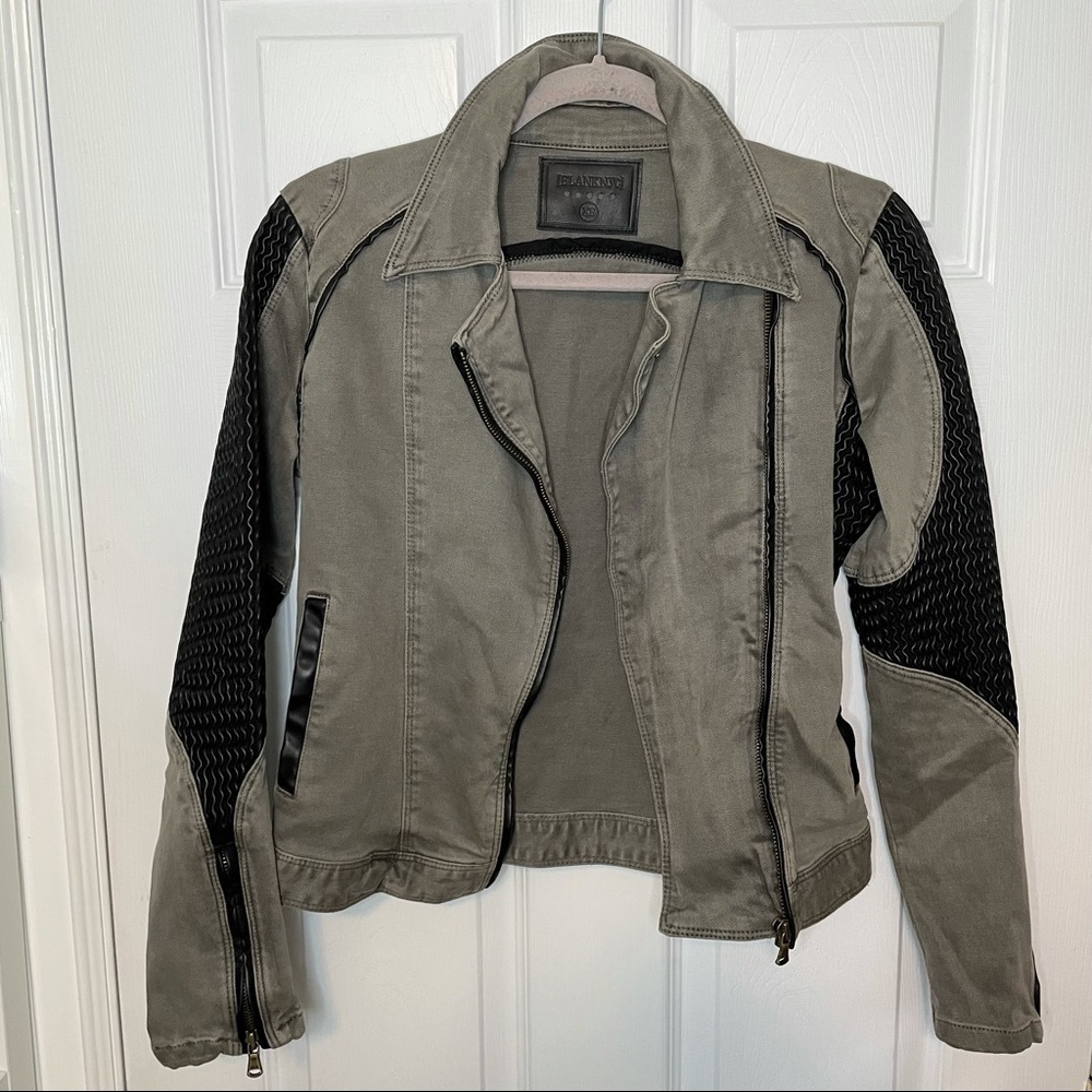 Blank NYC Cargo Moto Biker Jacket with Vegan Leather Panels XS